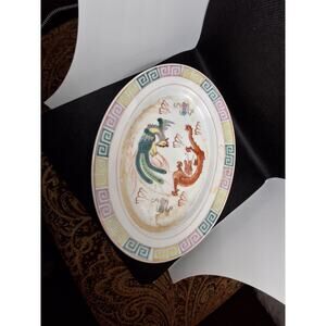 Vintage Chinese Export ware Porcelain Platter Dragon Phoenix Bats 12 1/4"